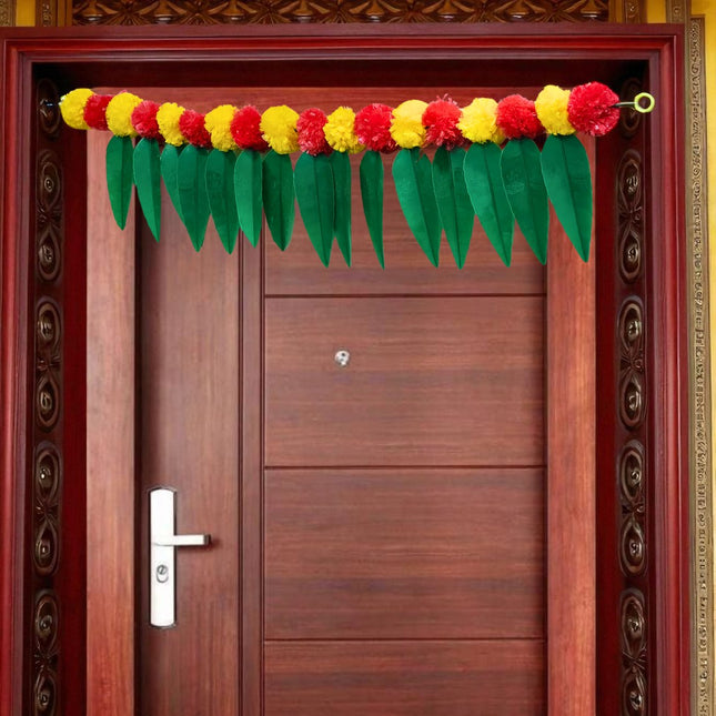 Artificial Marigold Flower & Leaf Toran for Diwali Decoration, Door Hanging Bandarwal