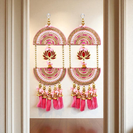 2 FT Long, Set of 2 Decorative Lotus Wall Hanging with Beads & Tassels, Home & Pooja Room Decoration, for Diwali, Navratri & Housewarming