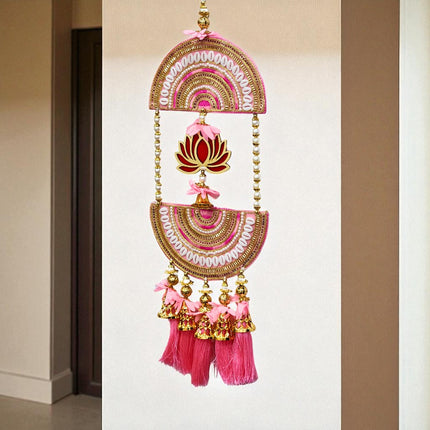 2 FT Long, Set of 2 Decorative Lotus Wall Hanging with Beads & Tassels, Home & Pooja Room Decoration, for Diwali, Navratri & Housewarming