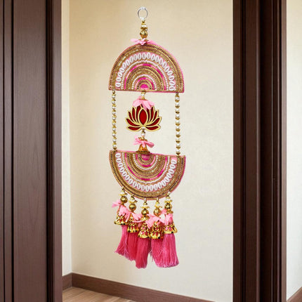 2 FT Long, Set of 2 Decorative Lotus Wall Hanging with Beads & Tassels, Home & Pooja Room Decoration, for Diwali, Navratri & Housewarming