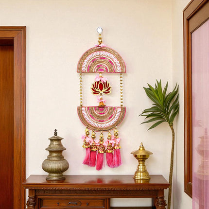 2 FT Long, Set of 2 Decorative Lotus Wall Hanging with Beads & Tassels, Home & Pooja Room Decoration, for Diwali, Navratri & Housewarming