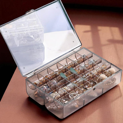 2-Layer Acrylic Jewelry Organizer Box with Lid, 24 Small & 6 Large Grids | Storage Case for Earrings, Necklaces, Rings & Bracelets (1 Pc, Multicolor)| BG0001