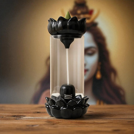 Premium Quality Fountain Shivling with Dhoop, Black Ceramic Shivling Backflow Dhoop Incense Burner | BG0040