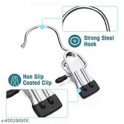 Pack of 10 Stainless Steel Cloth Hanger with Clips | Multi-Purpose Hanging Clips for Clothes, Towels, Socks | Pack of 6 | BG0016